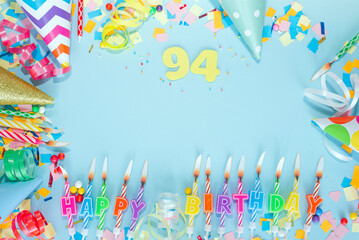 Top view card happy birthday with number  94. Copy space. Postcard holiday anniversary. Happy...
