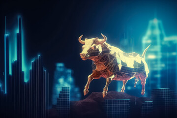 Stock Market on screen with bull market Investment chance , Financial investment in bull market , Created with generative AI