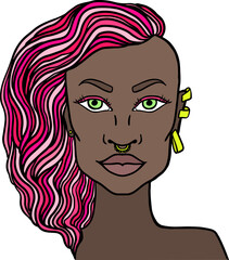 Pink Hair Girl with Golden Earrings Portrait