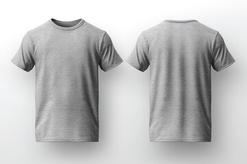 Grey male t-shirt realistic mockup set from front and back view, blank textile print design template for fashion apparel. Created with Generative AI Technology - obrazy, fototapety, plakaty
