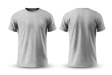 Grey male t-shirt realistic mockup set from front and back view, blank textile print design template for fashion apparel. Created with Generative AI Technology