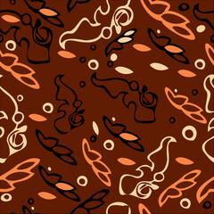 Seamless pattern of windblown leaves on a dark autumn night