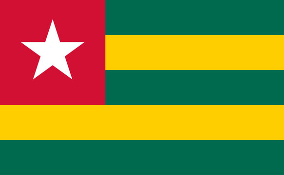 Togo flag, official colors and proportion. Vector illustration.