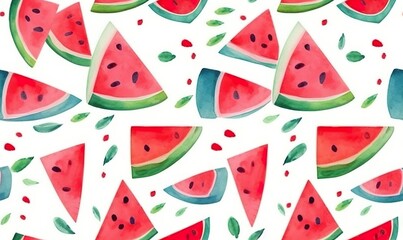 watermelon in watercolor style seamless pattern