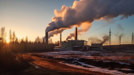 Industrial chimneys in the evening light, industry, global warming, toxic air.Generated with AI.