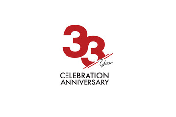 33th, 33 years, 33 year anniversary with red color isolated on white background, vector design for celebration vector