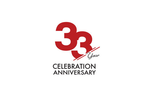 33th, 33 years, 33 year anniversary with red color isolated on white background, vector design for celebration vector