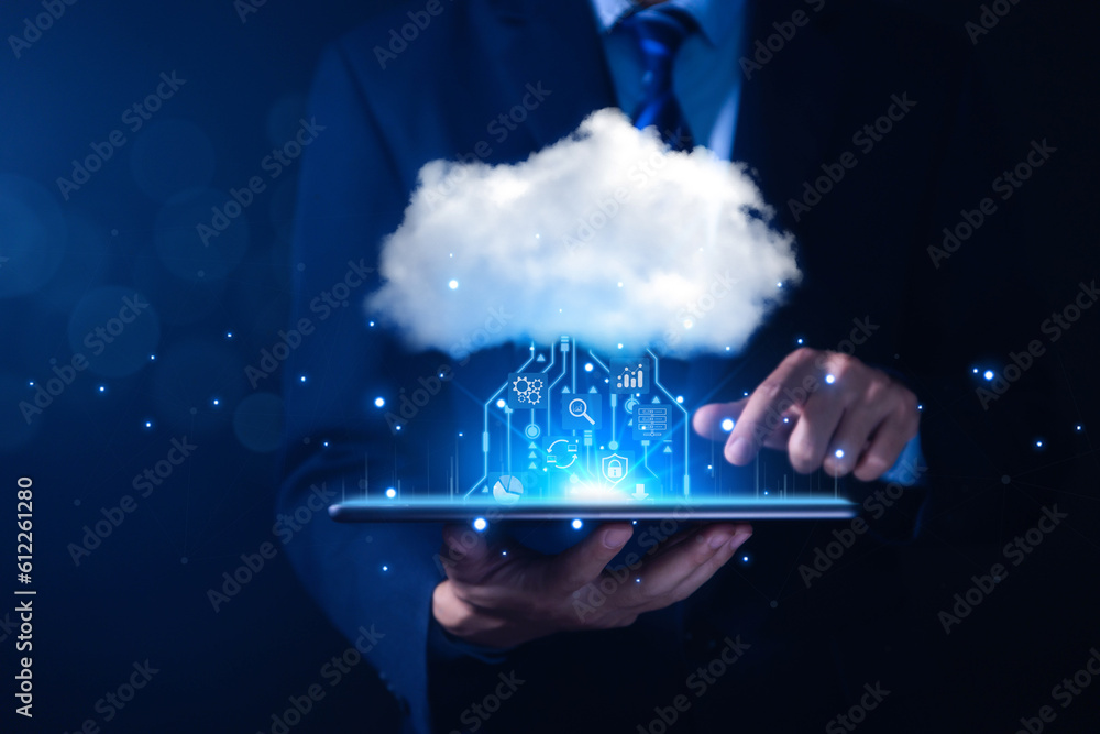 Poster cloud computing with icons concept digital technology big data