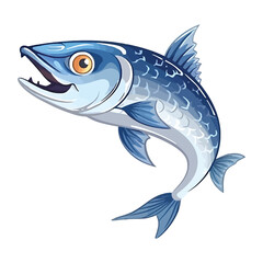 Obraz premium Whimsical Barracuda: Captivating 2D Illustration with a Curious Underwater Explorer