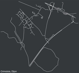 Detailed hand-drawn navigational urban street roads map of the CRIMOLOIS QUARTER of the French city of DIJON, France with vivid road lines and name tag on solid background