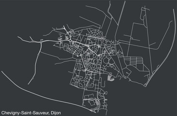 Detailed hand-drawn navigational urban street roads map of the CHEVIGNY-SAINT-SAUVEUR QUARTER of the French city of DIJON, France with vivid road lines and name tag on solid background