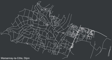 Detailed hand-drawn navigational urban street roads map of the MARSANNAY-LA-CÔTE QUARTER of the French city of DIJON, France with vivid road lines and name tag on solid background