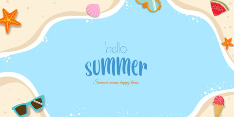 Summer Banner with beach vibe decoration background. Summer poster, greeting card, header for website