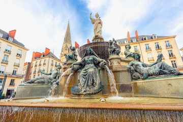 Monumental fountain by Henri-Théodore Driollet inaugurated in 1865  in the Place Royale of Nantes,...