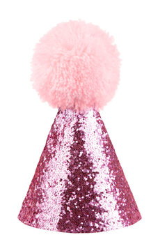 Pink birthday party hat isolated on transparent background.