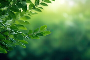 Fototapeta na wymiar Fresh nature view of green leaf on blurred greenery background in garden with copy space using as a background, natural green plants landscape