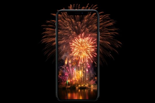 Mobile screen fireworks celebrate. Generate Ai