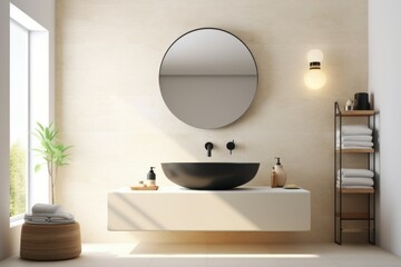 Obraz na płótnie Canvas Modern bathroom interior cloth rack. Generate Ai