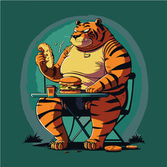 relax Tiger eating Croissants, Tiger character, artistic, print design, for t-shirt and case
