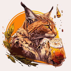 relax Lynx drinking Grand Marnier, Lynx character, artistic, print design, for t-shirt and case
