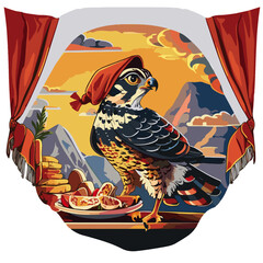 relax Falcon eating Mille feuille, Falcon character, artistic, print design, for t-shirt and case
