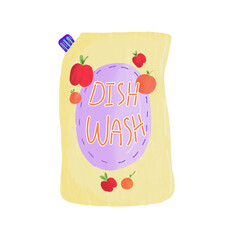 Dish wash soap. plastic dishwashing packaging with label design. Liquid wash soap with clean dishes.