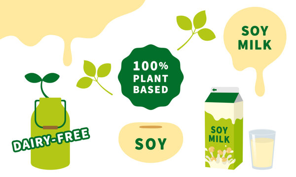 豆乳,プラントベースミルクのイラストセット_Illustration set of soy milk