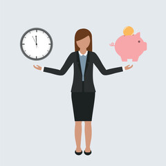 business concept about time and money business woman character vector illustration EPS10