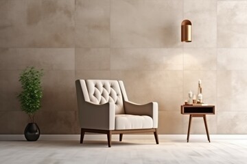 Modern interior design armchair marble wall. Generate Ai