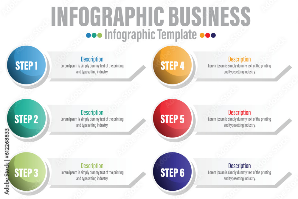 Poster 6 steps, six 6 option paper note shape elements with steps,road map,options,milestone,timeline,proce