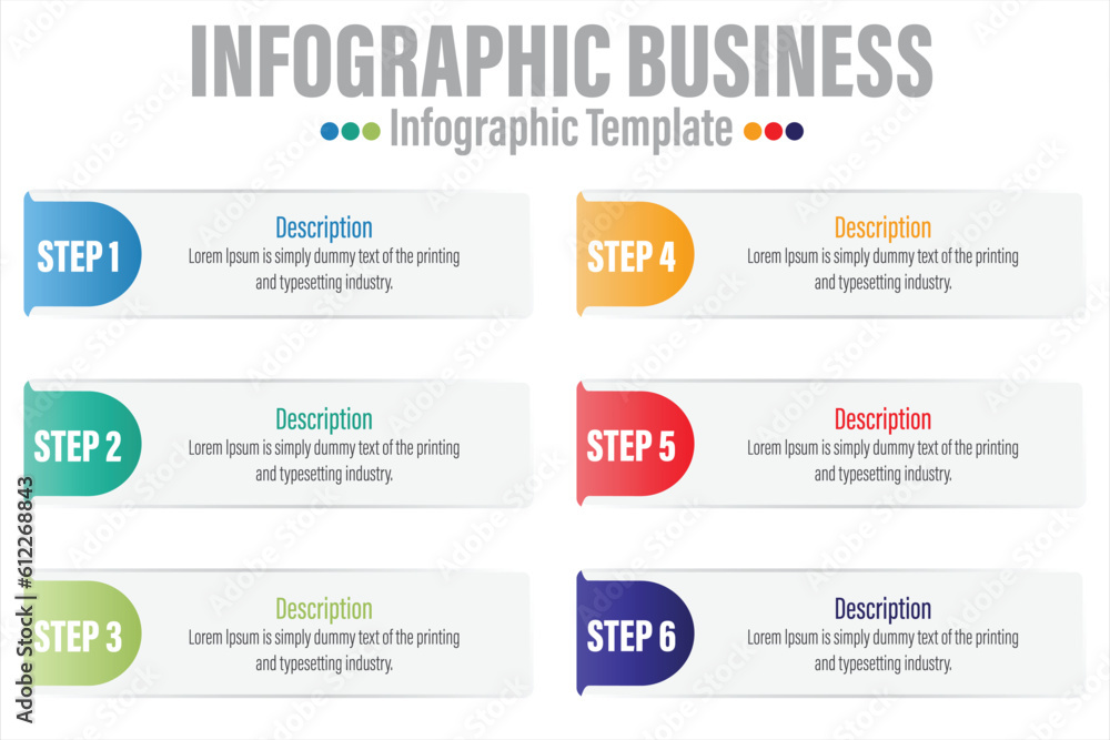 Poster 6 steps, six 6 option paper note shape elements with steps,road map,options,milestone,timeline,proce