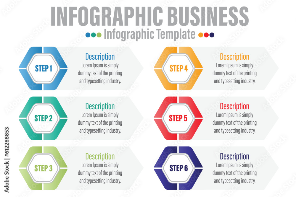Poster 6 steps, six 6 option paper note shape elements with steps,road map,options,milestone,timeline,proce