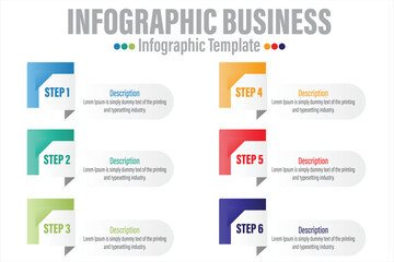 Infographics number options template with steps, with 6 Steps, Six 6 option 6 label. Can be used for workflow layout, diagram, business step options, banner, web design