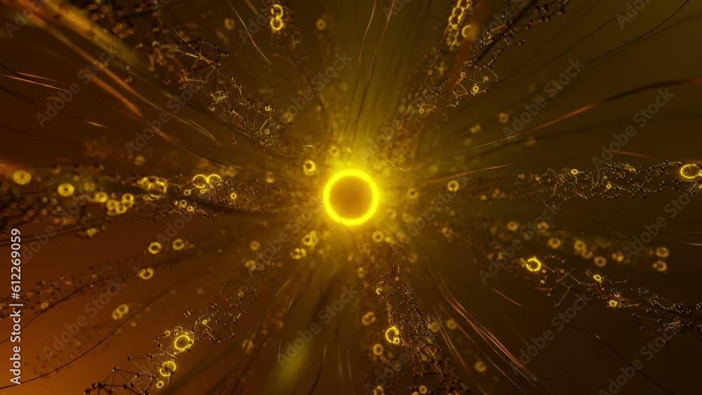Aufkleber virtual network with glowing center. 3d animation render