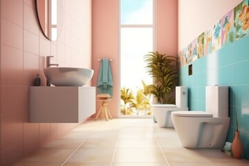 Fototapeta na wymiar Modern spacious bathroom. Generate Ai