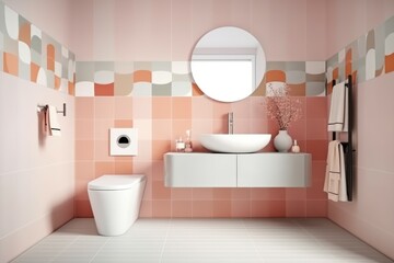 Naklejka na ściany i meble Modern spacious bathroom toilet. Generate Ai