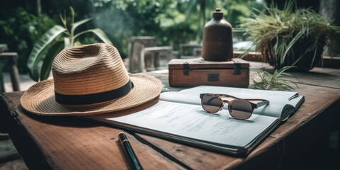 Writing a journal while on vacation in a tropical country