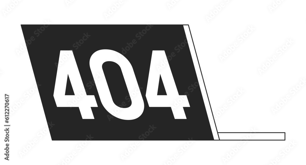 Aufkleber open laptop with 404 on back flat monochrome isolated vector object. not found error. disconnect. ed