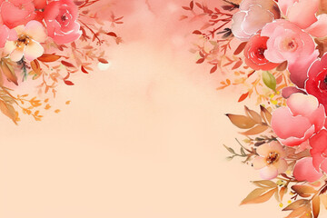 Fototapeta na wymiar watercolor flowers and leaves background wedding card pastel tone