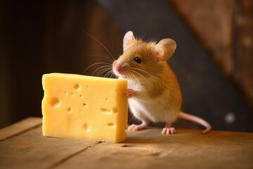 Small mouse eating cheese. Generate Ai