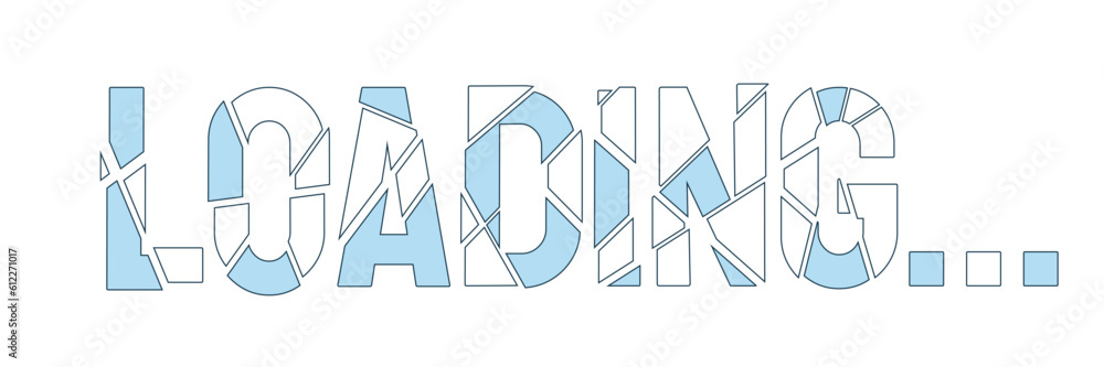 Poster ice broken loading text. crystal shattering. ice cracks. shattered pieces. web loader ui flat design
