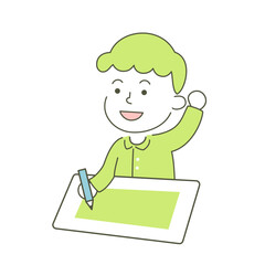 boy, raise my hand, put my hand up, flash, come to mind, idea, study, school, class, simple, simple substance, human, child, kid, illustration, vector