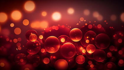 Red christmas lights background, realistic red bokeh christmas backdrop, Generative AI