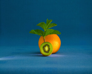 Still life orange and kiwi