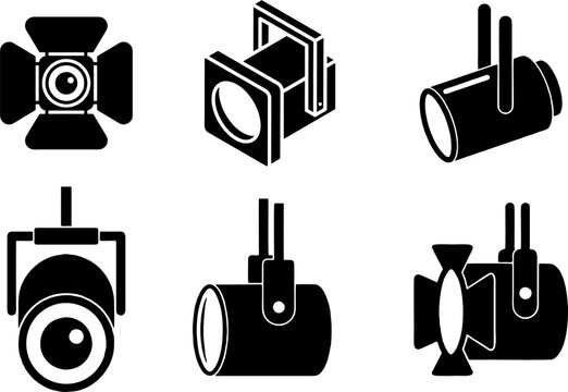 Spotlight icons set. High resolution set of spotlight icons for web design on white background. Spot and search light production, selling and marketing flyer, banner and poster idea.