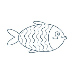 Colorful fish, sea animal. An inhabitant of the sea world, a cute underwater creature. Line art.