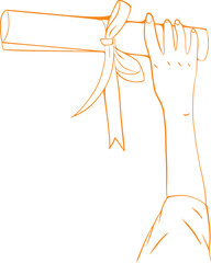 Hand Drawn Outlined Line Art Hand Holding Graduation Diploma Vector Illustration