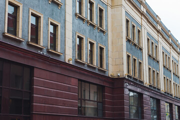beautiful facade of the building. dark red building. old architecture.