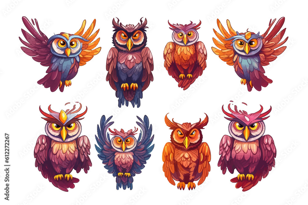 Aufkleber owl vector set graphic clipart design. flat generative ai