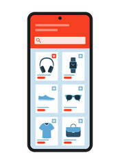 Online shopping app on smartphone